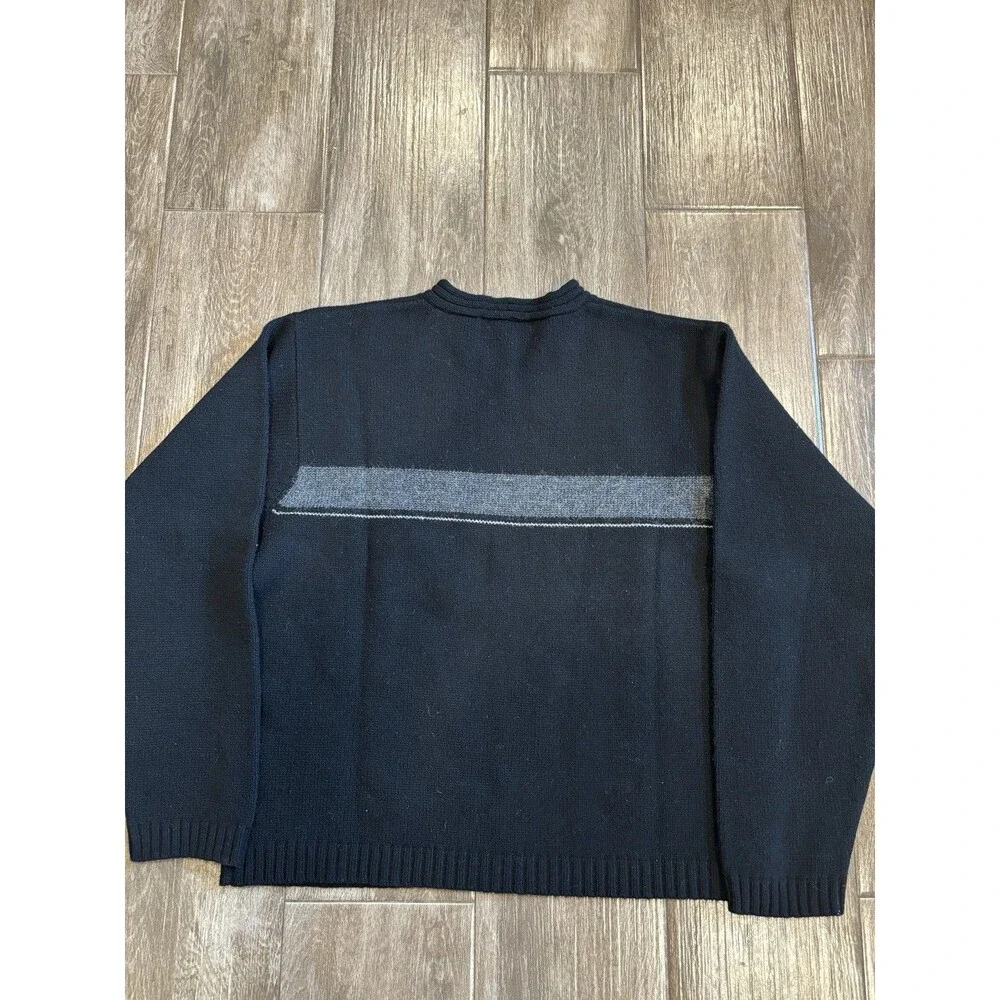 Men’s XXL‎ Black Tommy Hilfiger Lambswool Sweater With Gray Stripe V Neck EUC